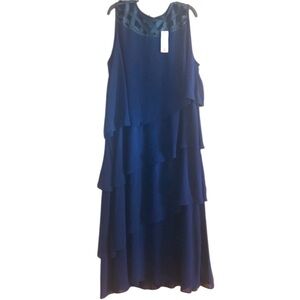 Floryday Formal Minimalist 4XL Navy Blue Sheer Flutter Flowy Maxi Dress NWT